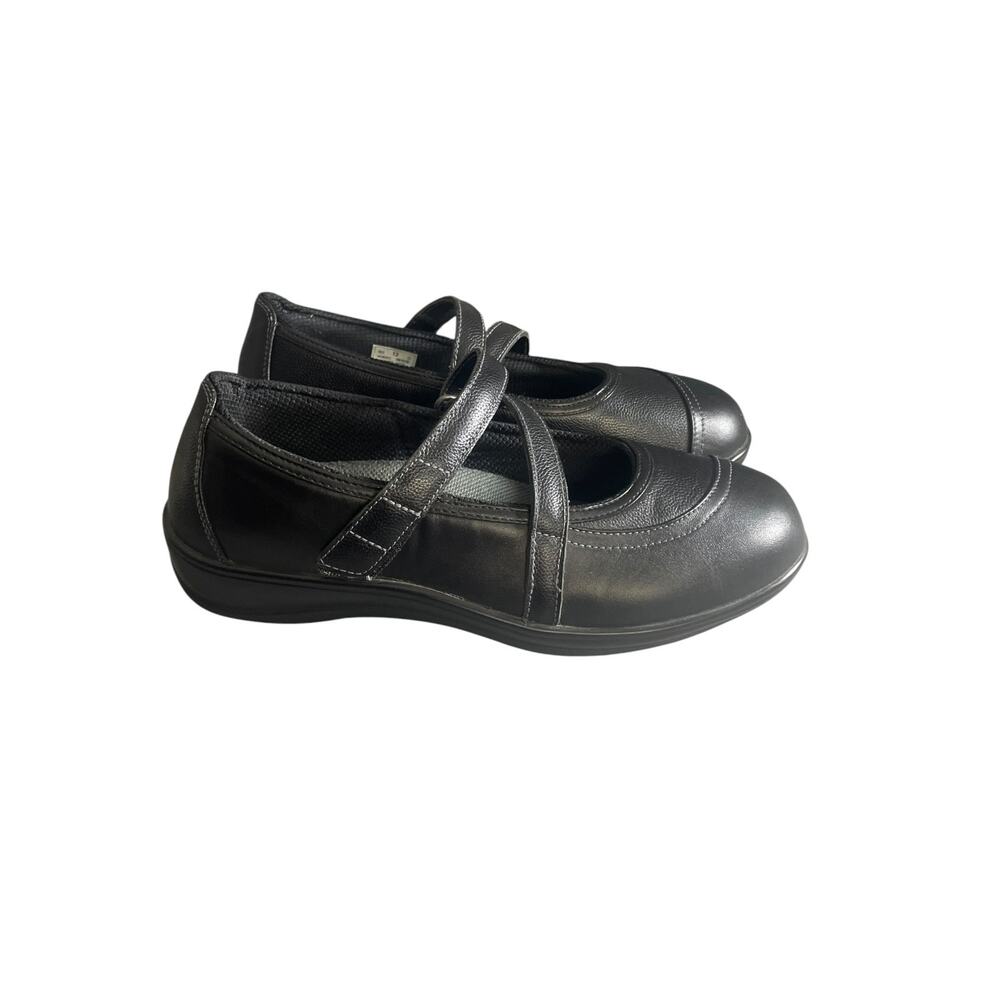 Orthofeet Women’s Celina Black Leather Orthotic Mary Jane Shoes Size-12 Wide